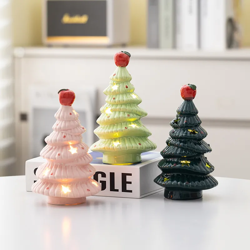 Cute Christmas Apple Tree Stars Light Desktop Ceramic Ornaments