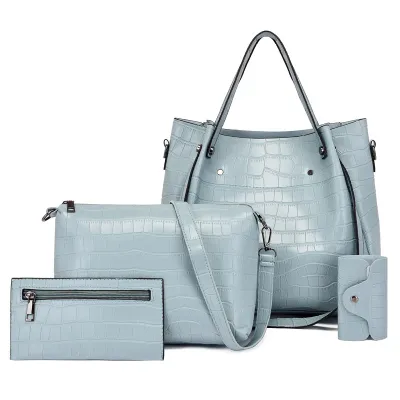 Women Fashion Casual Solid Color Large Capacity Crocodile Pattern Handbag Four-Piece Set
