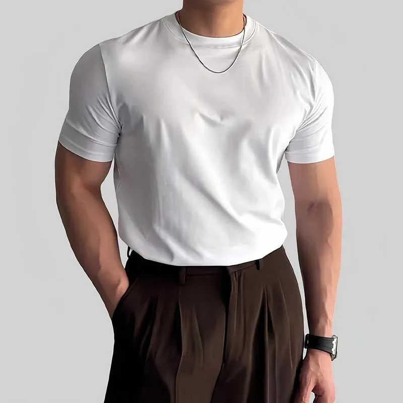 Men Fashion Casual Solid Color Round Neck Short-Sleeve Loose Fit T-Shirts