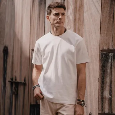 Men Fashion Simple Solid Color Round Neck Short-Sleeve T-Shirt