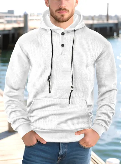 Men Fashion Casual Autumn Solid Color Jacquard Long Sleeve Loose Hoodies