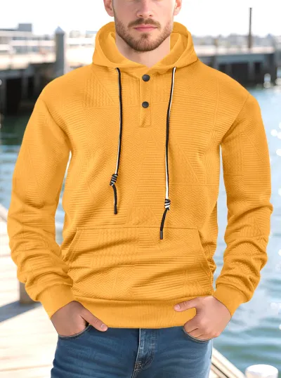 Men Fashion Casual Autumn Solid Color Jacquard Long Sleeve Loose Hoodies
