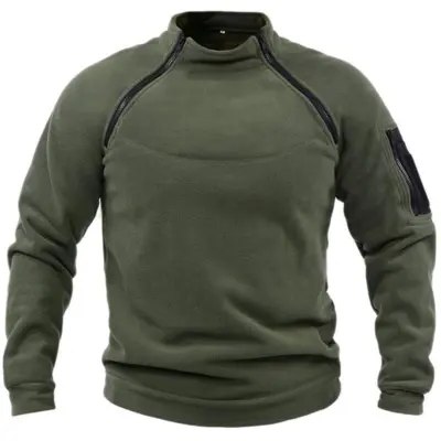 Men's Fashion Casual Solid Color Stand Collar Long-Sleeve Loose Polar Fleece Sweatshirt