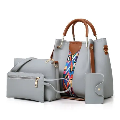 Women Fashion Retro Handbag Four-Piece PVC Bucket Bag Set with Adjustable Shoulder Strap