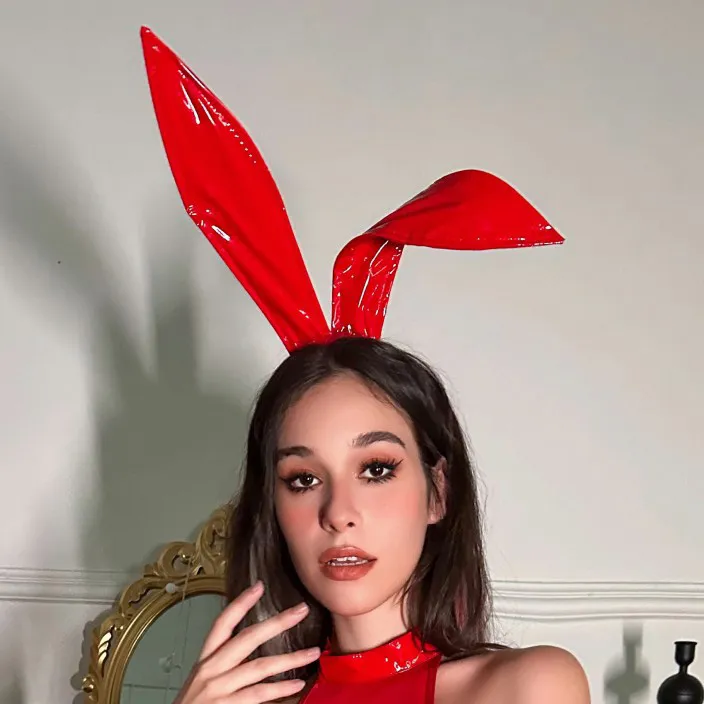 Women Cute Solid Color Leather Bunny Hairband Sexy Lingerie Accessories