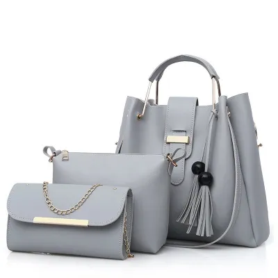 Women Fashion Casual Solid Color Beaded Tassel Handbag Three-Piece Set