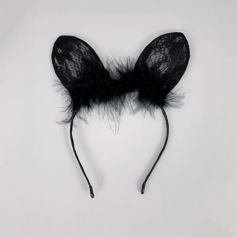 Women Solid Color Lace Fluffy Cat Ears Hairband Sexy Lingerie Accessories