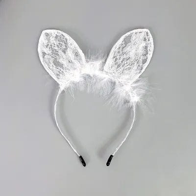 Women Solid Color Lace Fluffy Cat Ears Hairband Sexy Lingerie Accessories