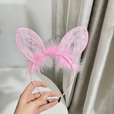 Women Solid Color Lace Fluffy Cat Ears Hairband Sexy Lingerie Accessories