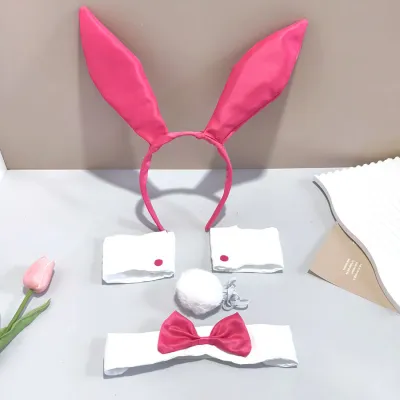 Wome Cute Bunny Ears Headband Sexy Lingerie Accessories 5pcs-Set