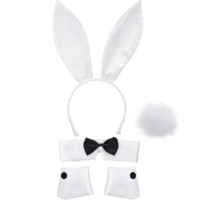 Wome Cute Bunny Ears Headband Sexy Lingerie Accessories 5pcs-Set