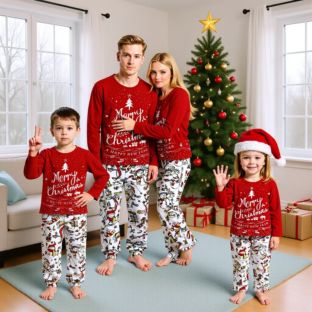 Fashion Christmas Snowman 3d Printed Parent-Child Long Sleeve Pajamas Set