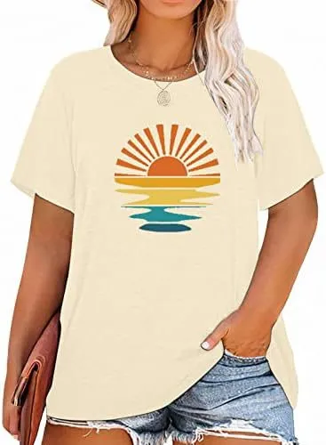 Women Fashion Casual Plus Size Printed Round-Neck Short-Sleeve T-Shirt
