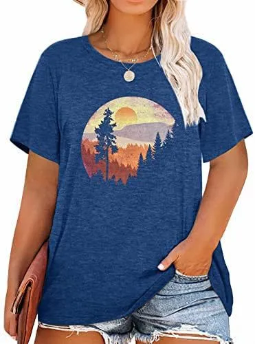 Women Fashion Casual Plus Size Printed Round-Neck Short-Sleeve T-Shirt