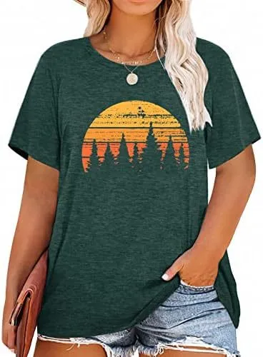 Women Fashion Casual Plus Size Printed Round-Neck Short-Sleeve T-Shirt