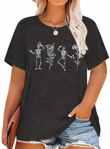 Women Fashion Casual Plus Size Printed Round-Neck Short-Sleeve T-Shirt