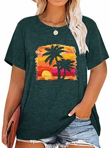 Women Fashion Casual Plus Size Printed Round-Neck Short-Sleeve T-Shirt