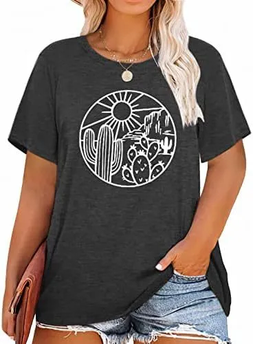 Women Fashion Casual Plus Size Printed Round-Neck Short-Sleeve T-Shirt