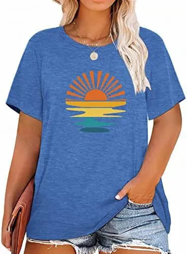 Women Fashion Casual Plus Size Printed Round-Neck Short-Sleeve T-Shirt
