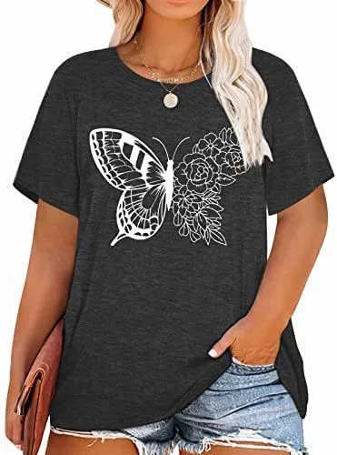 Women Fashion Casual Plus Size Printed Round-Neck Short-Sleeve T-Shirt