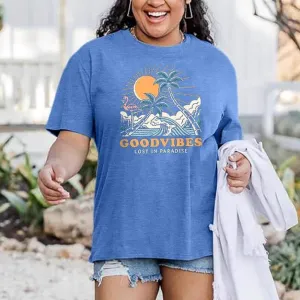 Women Fashion Casual Plus Size Printed Round-Neck Short-Sleeve T-Shirt