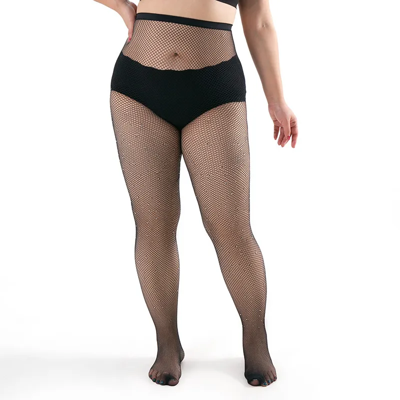 Women Fashion Sexy Plus Size Rhinestone Fishnet Stockings