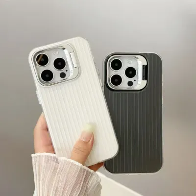 Fashion Simple Solid Color Metal Button Invisible Bracket Three-In-One Iphone Case