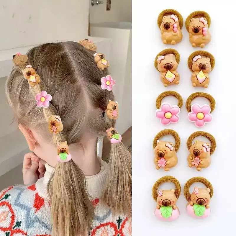 Fashion Cute Cartoon Kapibala Fabric Hair Rings 10pcs Set for Kids
