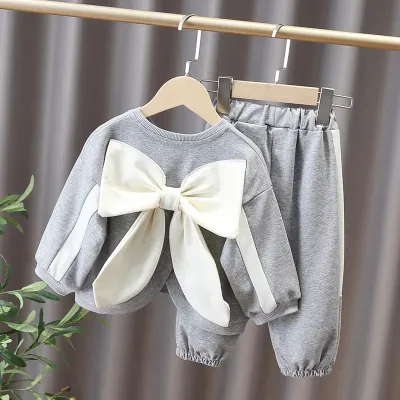 Kids Girls' Autumn Bowknot Long-Sleeve Sweatshirt Loose Pants Two-Piece Set