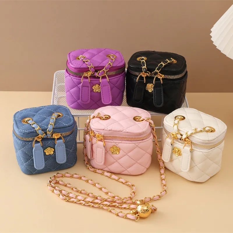 Kids Girls Fashion Elegant Golden Ball Camellia PU Crossbody Bag