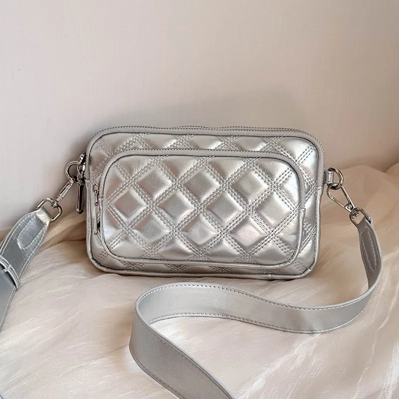 Women Fashion Casual Solid Color Rhomboid Chain Crossbody Bag PU Small Square Bag