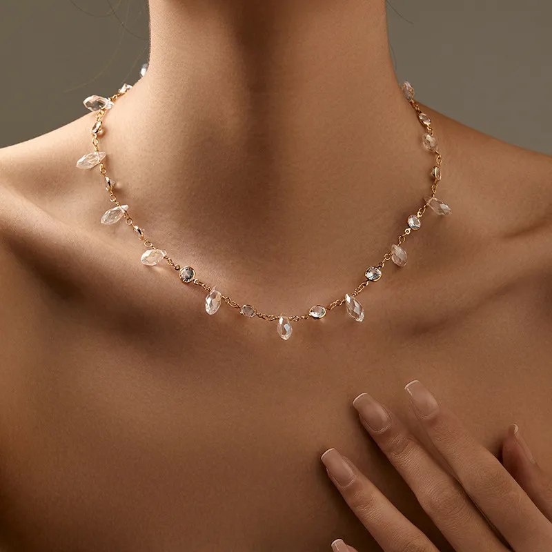 Women Fashion Elegant Crystal Zircon Copper O-Chain Necklace