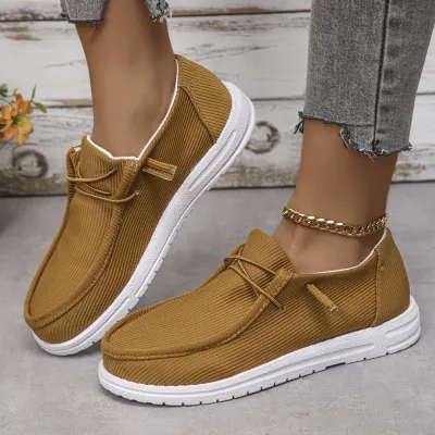 Women Fashion Casual Solid Color Canvas Round Toe Flat Sneakers