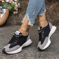 Women Fashionable Casual Plus Size Flying Woven Round-Head Toe Lace-Up Mesh Breathable Sneakers