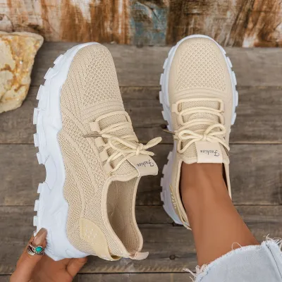 Women's Fashion Casual Flying Mesh Breathable Platform Lace-Up Sneakers