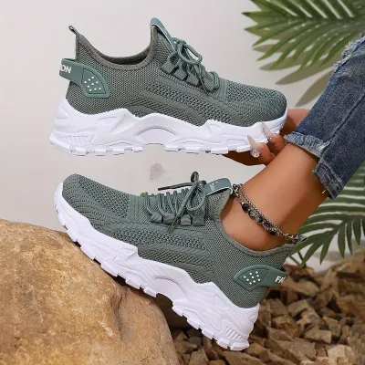 Women's Fashion Casual Flying Mesh Breathable Platform Lace-Up Sneakers