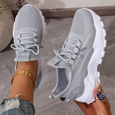 Women's Fashion Casual Flying Mesh Breathable Platform Lace-Up Sneakers