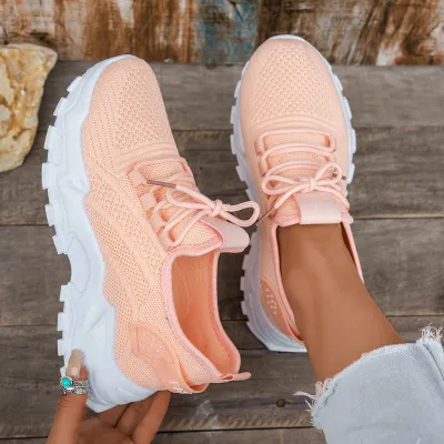 Women's Fashion Casual Flying Mesh Breathable Platform Lace-Up Sneakers