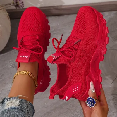Women's Fashion Casual Flying Mesh Breathable Platform Lace-Up Sneakers