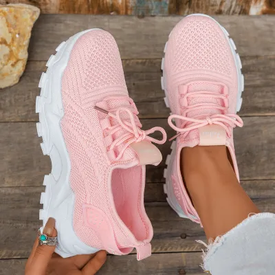 Women's Fashion Casual Flying Mesh Breathable Platform Lace-Up Sneakers