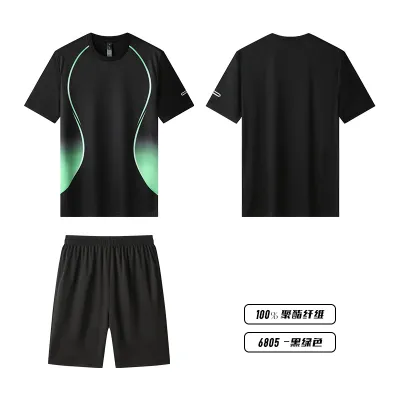 Men Fashion Casual Breathable Quick-Drying Printed Short-Sleeve T-Shirt Loose Shorts Sports Two-Piece Set