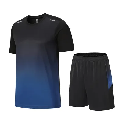 Men Fashion Casual Breathable Quick-Drying Printed Short-Sleeve T-Shirt Loose Shorts Sports Two-Piece Set