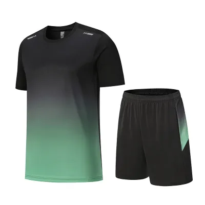 Men Fashion Casual Breathable Quick-Drying Printed Short-Sleeve T-Shirt Loose Shorts Sports Two-Piece Set