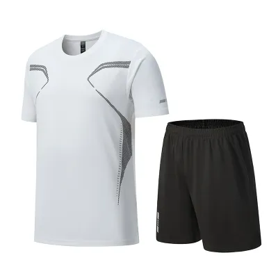 Men Fashion Casual Breathable Quick-Drying Printed Short-Sleeve T-Shirt Loose Shorts Sports Two-Piece Set