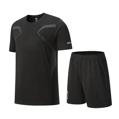 Men Fashion Casual Breathable Quick-Drying Printed Short-Sleeve T-Shirt Loose Shorts Sports Two-Piece Set