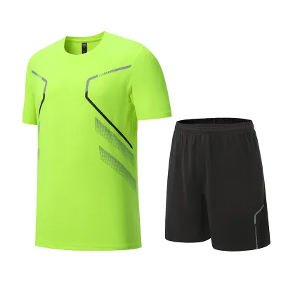 Men Fashion Casual Breathable Quick-Drying Printed Short-Sleeve T-Shirt Loose Shorts Sports Two-Piece Set