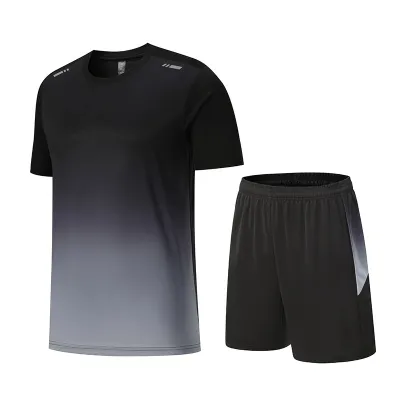 Men Fashion Casual Breathable Quick-Drying Printed Short-Sleeve T-Shirt Loose Shorts Sports Two-Piece Set