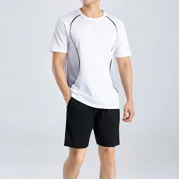 Men Fashion Casual Breathable Quick-Drying Printed Short-Sleeve T-Shirt Loose Shorts Sports Two-Piece Set
