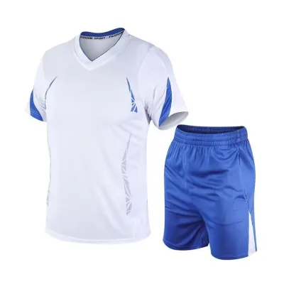 Men Fashion Casual Printed Round Neck Short-Sleeve T-Shirt Loose Shorts Quick-Drying Sports Two-Piece Set