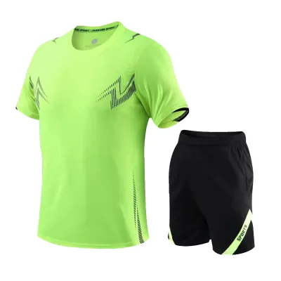 Men Fashion Casual Printed Round Neck Short-Sleeve T-Shirt Loose Shorts Quick-Drying Sports Two-Piece Set